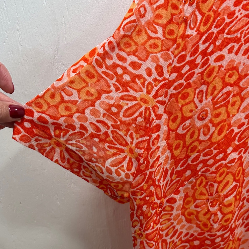 Avenue Feminine Sheer Floral Embellished Button-Down Short-Sleeve Blouse 18/ 20 - Picture 5 of 11